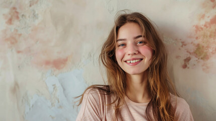 Fototapeta premium Portrait of a young beautiful girl posing on a grunge background.