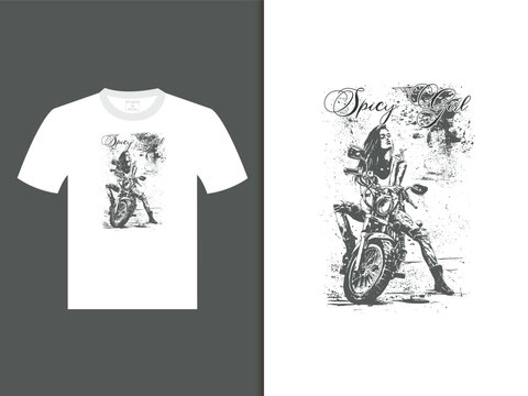 Spicy Girl Lady Biker T-Shirt Vector Design