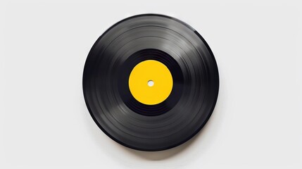 Digital illustration of classic vintage vinyl record isolated on a white backdrop. Black LP with a minimalist look. Concept of retro music, analog sound, design purity.