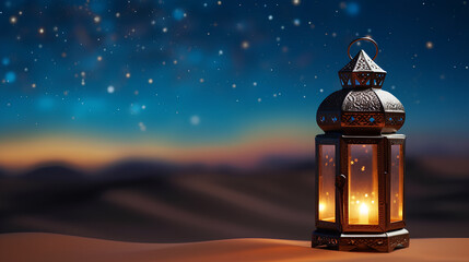 islamic ramadan background, eid al fitri, iftar, eid al adha, beautiful mosque and lantern background. camel in the middle of the desert with mosque 
