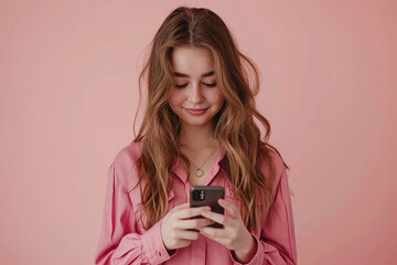 A smiling woman holding a phone