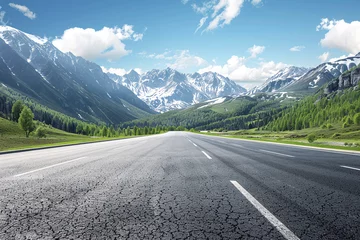 Foto op Aluminium Photo of empty asphalt road against the backdrop of beautiful summer landscape © CozyDigital