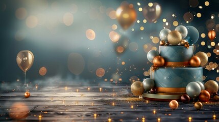 Celebration party, happy birthday, wedding, New Year Merry Christmas, decorations beautiful joyful colourful cake champagne glasses banner copy space backgroung greeting card poster.