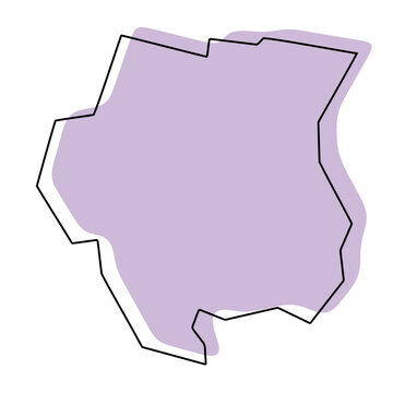recommend clip art: Suriname country simplified map. Violet silhouette with thin black smooth contour outline isolated on white background. Simple vector icon