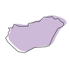 Hungary country simplified map. Violet silhouette with thin black smooth contour outline isolated on white background. Simple vector icon