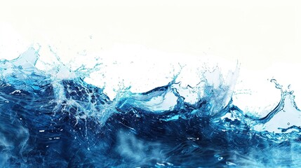 Blue Water Wave Splash on White Background. Liquid, Nature, Fresh, Flowing, Flow, Clean, Drink, Wet, Clear, Dynamic, Beverage, Shower
