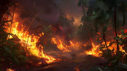a fire rages through the jungle blocking the path ahead