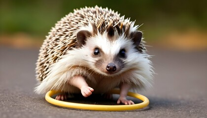 A Hedgehog Playing With A Hula Hoop - obrazy, fototapety, plakaty