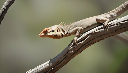 A Lizard Perched On A Twisted Tree Branch - obrazy, fototapety, plakaty