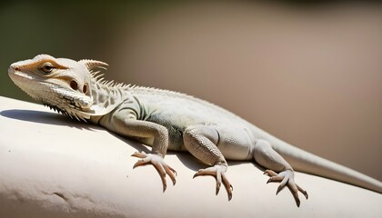 A Lizard With A Curled Tail In A Relaxed Position - obrazy, fototapety, plakaty