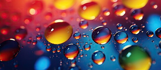 A detailed look at a cluster of liquid droplets resting on a flat area
