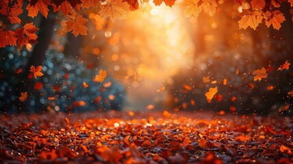 autumn leaves background with copy space - obrazy, fototapety, plakaty