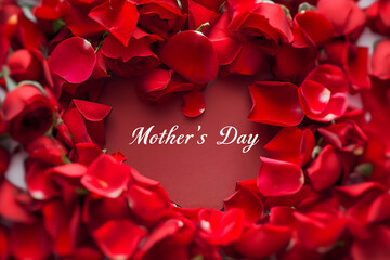 Happy mother's day background, heart shaped of rose petals, text mother's day, love, romantic template, banner