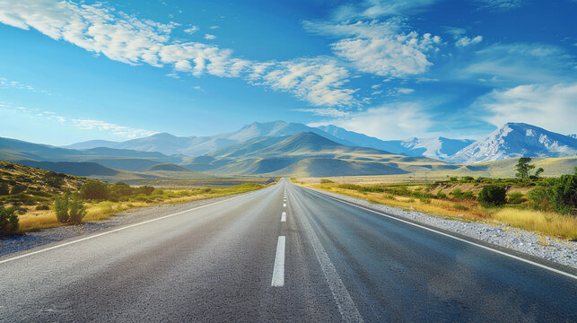Photo of empty asphalt road against the backdrop of beautiful summer landscape