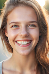Infectious Joy: A Smiling Woman Radiating Positivity. generative AI