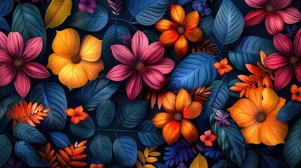 colorful leaves and flowers Pattern  background