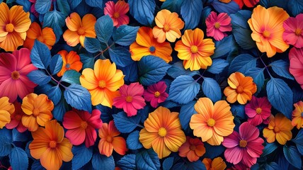 Colorful Tropical Leaves and Flowers