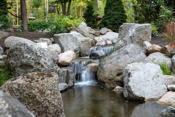 Waterfall at Japanese Garden, Lithia Park, Ashland, Oregon  - 766636087