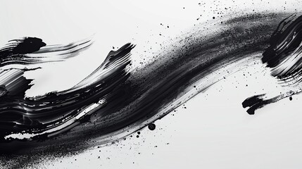 Abstract background in Japanese style. Black ink brush stroke isolated on white background