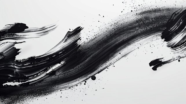 Abstract background in Japanese style. Black ink brush stroke isolated on white background