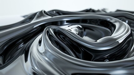 3D rendering of a smooth, liquid-like metallic surface with a glossy finish.
