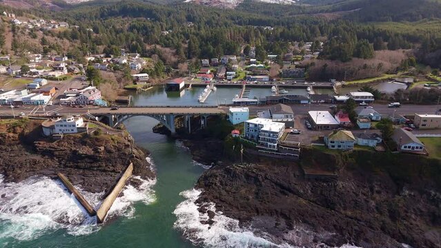 Drone View Depoe Bay Oregon Coast Worlds Smallest Harbor Video 3