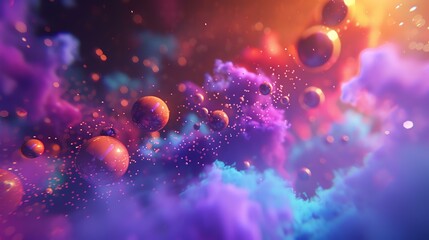 Abstract render of colorful glowing bubbles floating in a sea of mist.