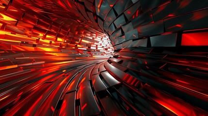 Glowing red and black tunnel. Futuristic technology concept. Abstract 3D rendering illustration.