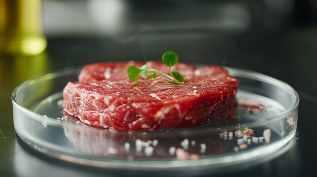Artificial lab grown meat in petri dish Biotechnology