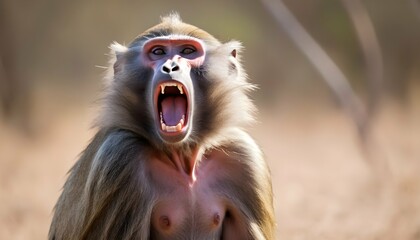 A Baboon Using Its Vocalizations To Warn The Group