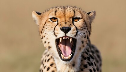 A Cheetah With Its Teeth Bared Warning Off Rivals