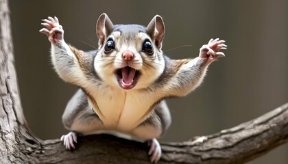 A Flying Squirrel With Its Eyes Wide Open In Excit