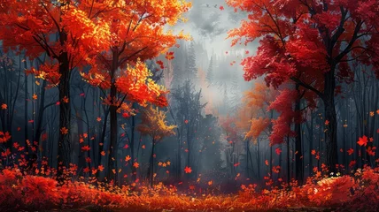 Schilderijen op glas Orange maple leaves autumn background © Classy designs