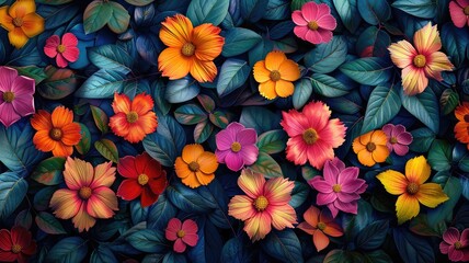 pattern of tropical leaves and flowers