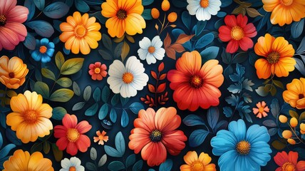 pattern of tropical leaves and flowers - obrazy, fototapety, plakaty