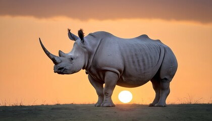 A Rhinoceros With A Sunrise Backdrop