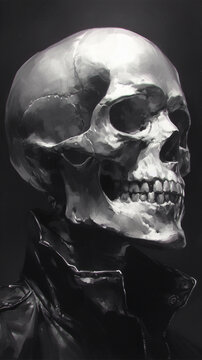 human skull 3/4 profile black&gray
