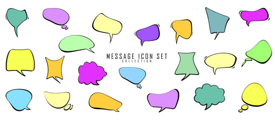 Massage icon set collection. Colorful and distort style: Chat, speak bubble, comunication symbols.