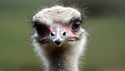 An Ostrich With Its Feathers Ruffled By The Rain - obrazy, fototapety, plakaty