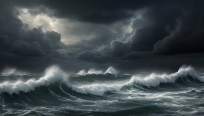 Dramatic Stormy Seascape With Crashing Waves And