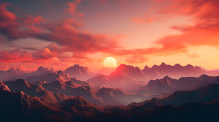 sunset in mountains, beautiful mountains in a sunset