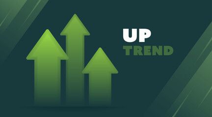 Up trend with 3d arrows isolated on green background with glowing effect. Arrows rising up and thereby show the growth of assets. Stock exchange concept. Trader profit. Vector illustration