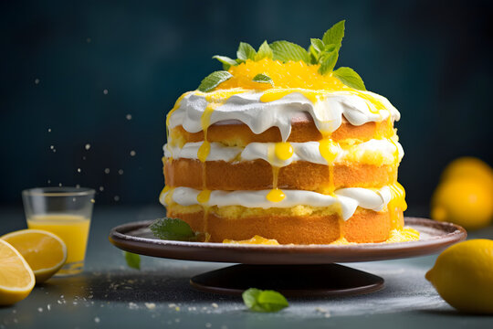 Zesty Lemon Burst Bliss, Tangy, sunny cake layers of pure refreshment. Generated AI