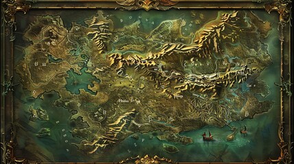 An illustration of a fantasy world map.