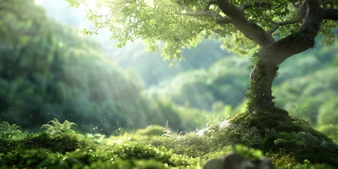 Türaufkleber sun rays through the forest © PNG WORLD