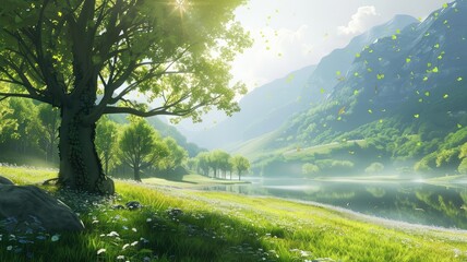 Tree in a beautiful green grove