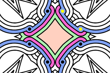 Obraz premium Coloring book for children and adults, handmade, doodling, zentangle, anti-stress. Black and white elegant linear drawing. A unique template in the ethnic style of the East, Asia, India, Mexico, Aztec