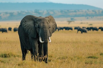 Fototapeta na wymiar Majestic elephant roaming freely in its habitat, surrounded by the beauty of nature.