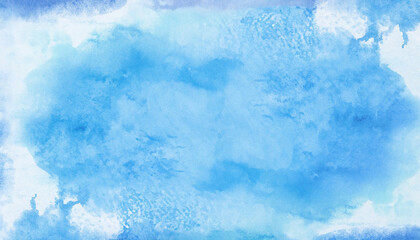 Obraz premium blue watercolor background texture, abstract painted white clouds with pastel blue border grunge