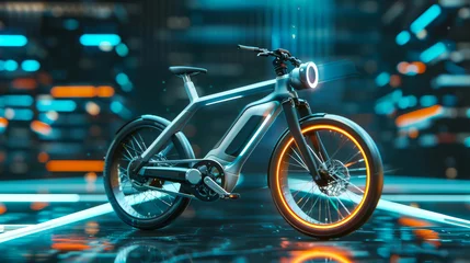 Foto op Canvas 3D rendering of a cutting-edge e-bike with advanced features such as regenerative braking integrated GPS © JR-50